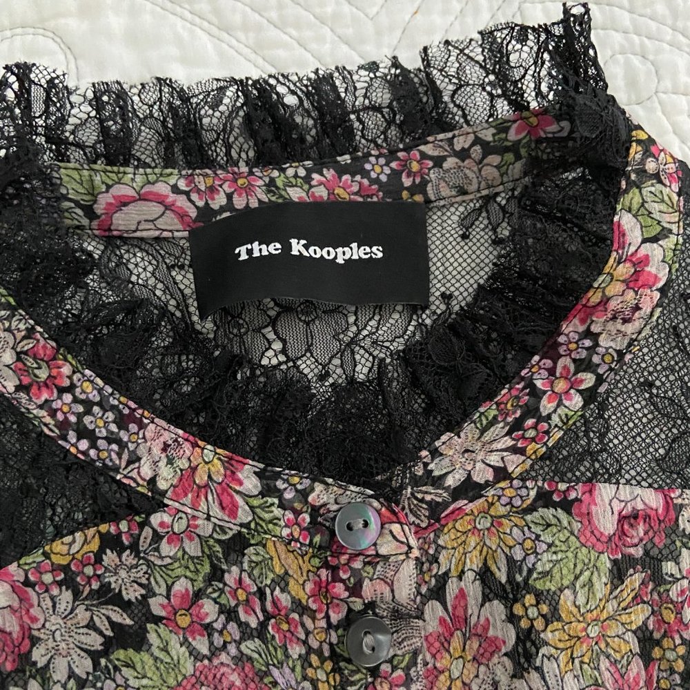 KOOPLES Sheer Floral Blouse Silk Chiffon Lace Trim WOW gorgeous - Picture 3 of 14